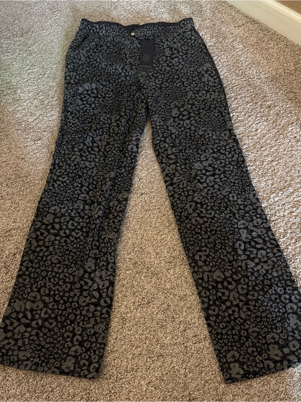 Black and Gray Leopard Print Wide-Leg Pants